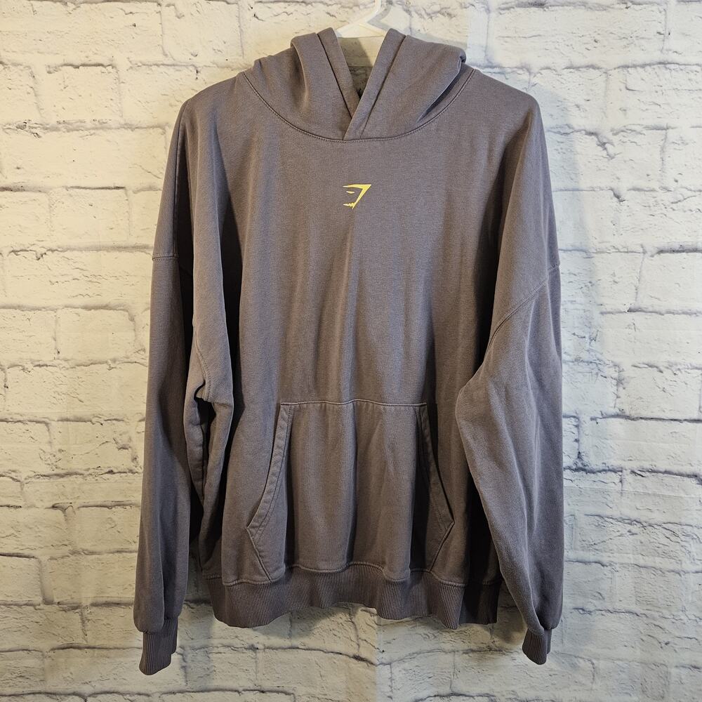 Gymshark Large Purple Pullover Hoodie Logo Hooded Pockets Graphic Print